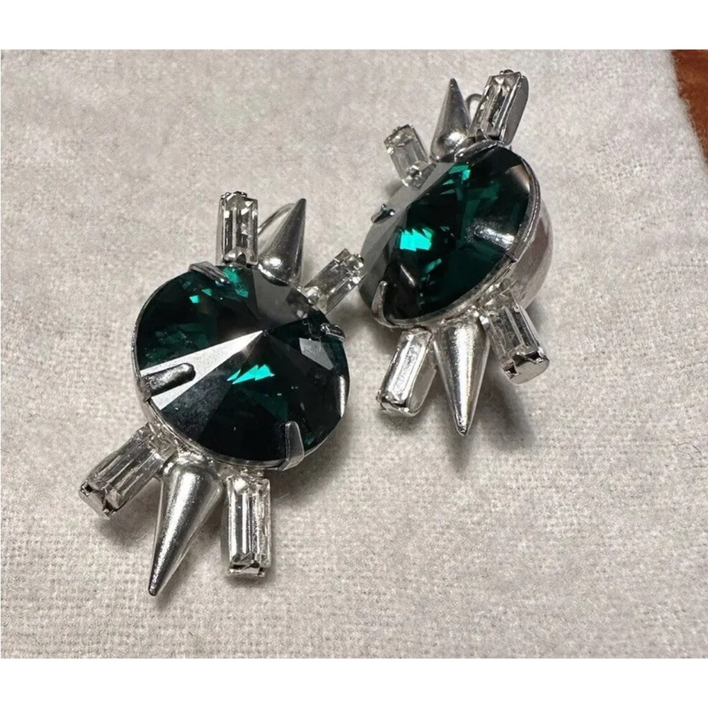 Fallon Round Cut Formal Stud Silver w Green Crystal Drop Earrings